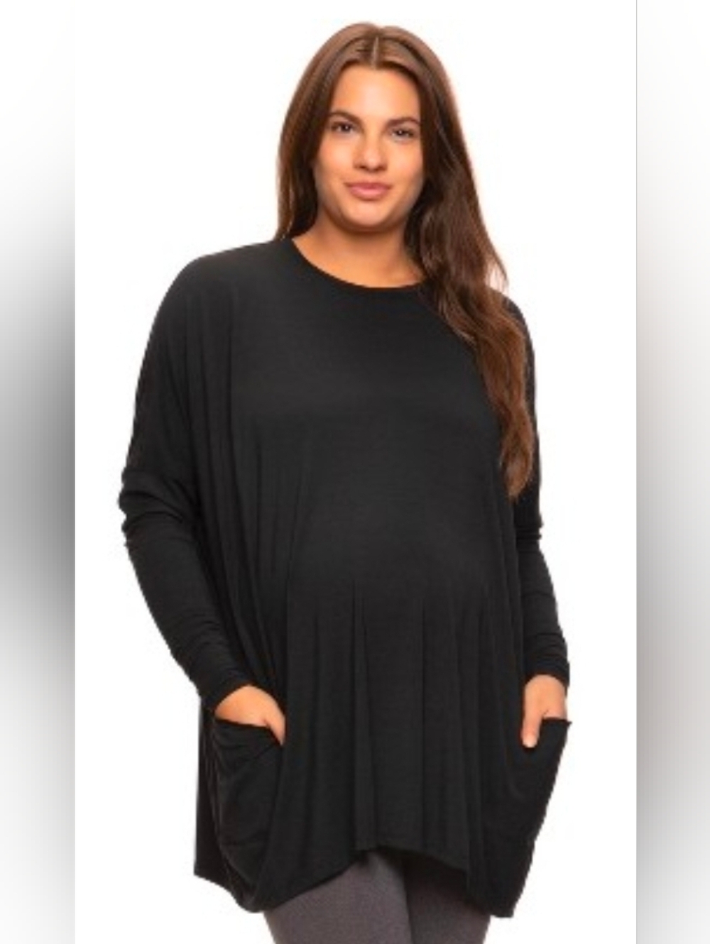 Modal Span Side Drape Maternity Long Sleeve Top.